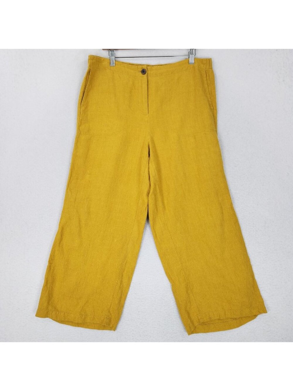 J Jill Pants Womens Medium Yellow Love Linen Crop Wide Leg Elastic Waist Casual
